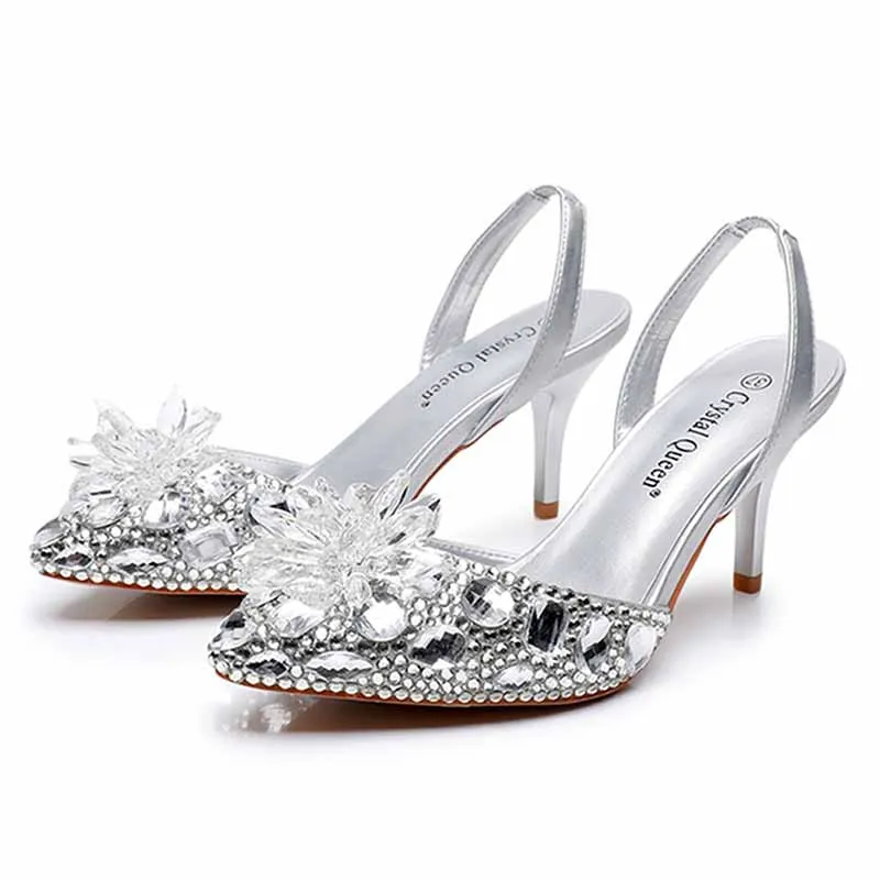 2.95" Stone Beaded Ankle Strap Heels Prom Shoes Middle Heeled Event Pumps