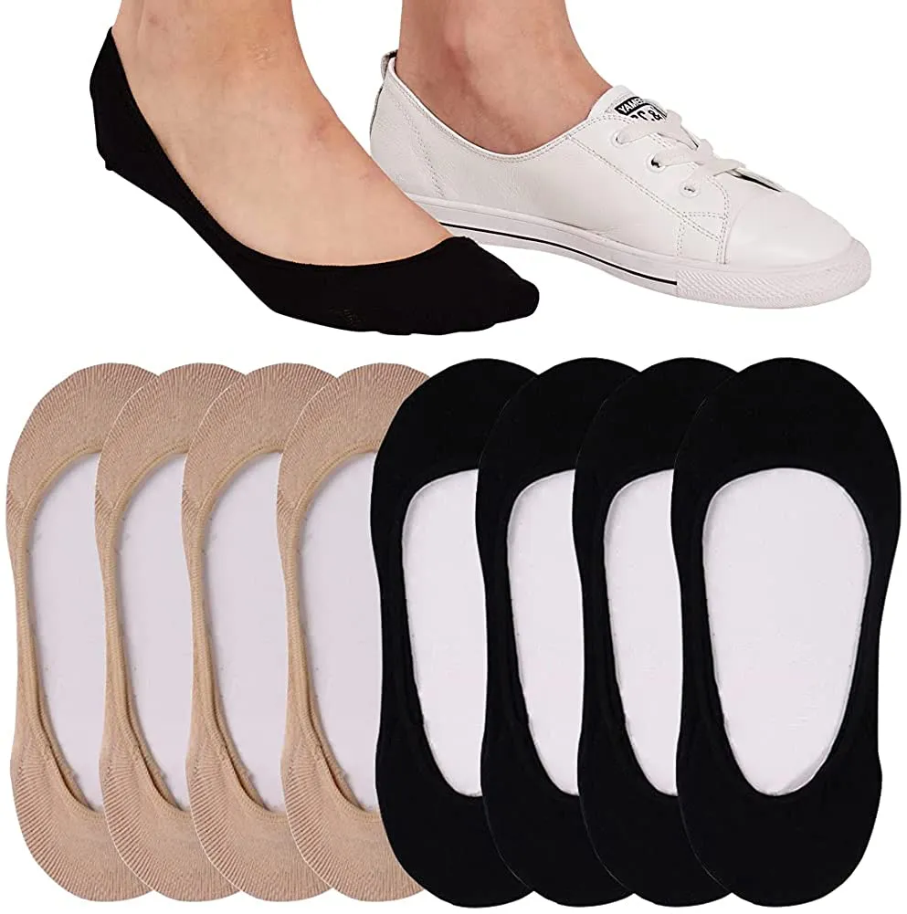 4 to 8 Pairs Ultra Low Cut No Show Socks Women Invisible for Flats and Dress Shoes Liner Socks with Non-Slip Heel Grips