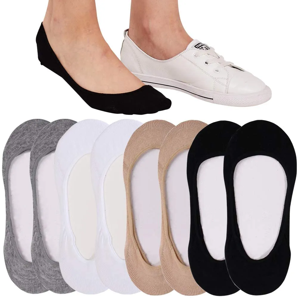 4 to 8 Pairs Ultra Low Cut No Show Socks Women Invisible for Flats and Dress Shoes Liner Socks with Non-Slip Heel Grips