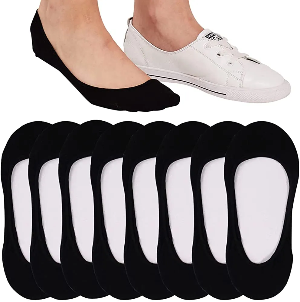 4 to 8 Pairs Ultra Low Cut No Show Socks Women Invisible for Flats and Dress Shoes Liner Socks with Non-Slip Heel Grips