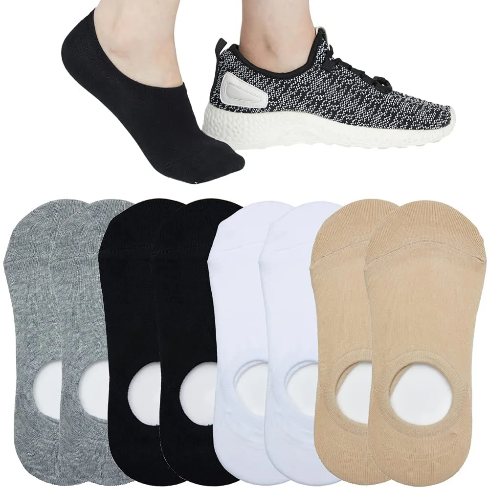 4 to 8 Pairs Ultra Low Cut No Show Socks Women Invisible for Flats and Dress Shoes Liner Socks with Non-Slip Heel Grips