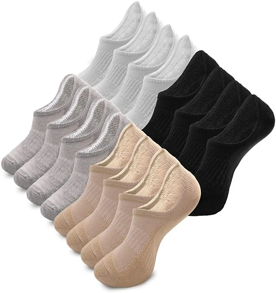 4 to 8 Pairs Ultra Low Cut No Show Socks Women Invisible for Flats and Dress Shoes Liner Socks with Non-Slip Heel Grips