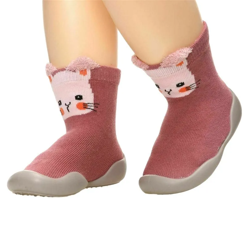 5 Pairs Kids Baby Girl Boys Toddler Anti-slip Slippers Socks Cotton Shoes Winter Warm