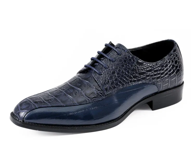 Amali Harvey Croc Print Men's Navy Blue Exotic Leather Dress Shoes