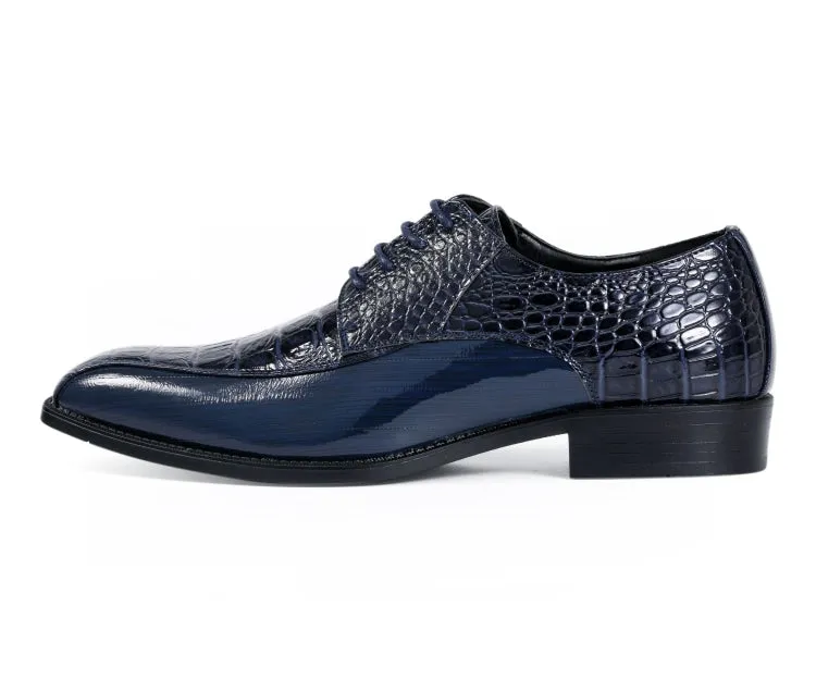 Amali Harvey Croc Print Men's Navy Blue Exotic Leather Dress Shoes