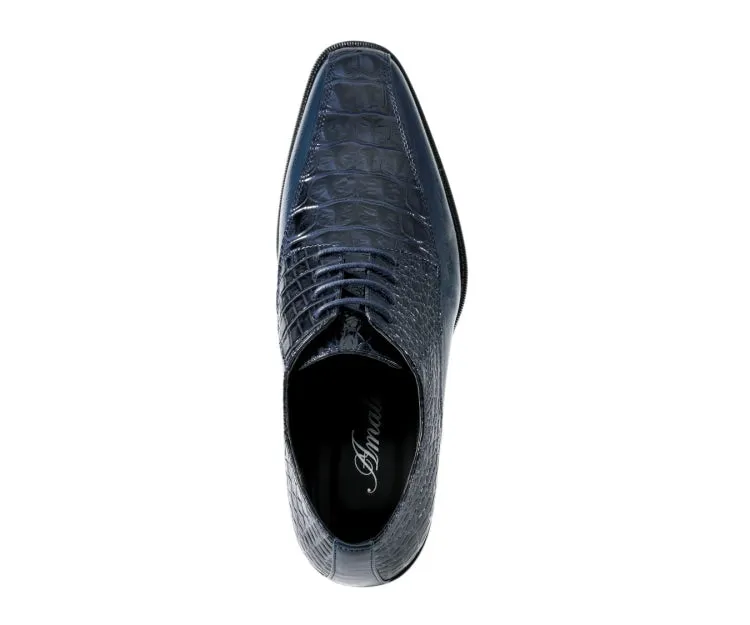 Amali Harvey Croc Print Men's Navy Blue Exotic Leather Dress Shoes