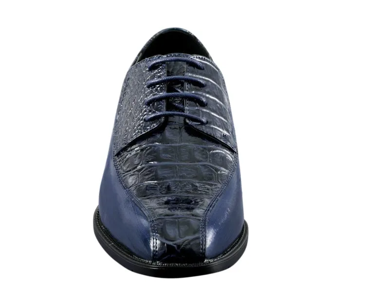 Amali Harvey Croc Print Men's Navy Blue Exotic Leather Dress Shoes