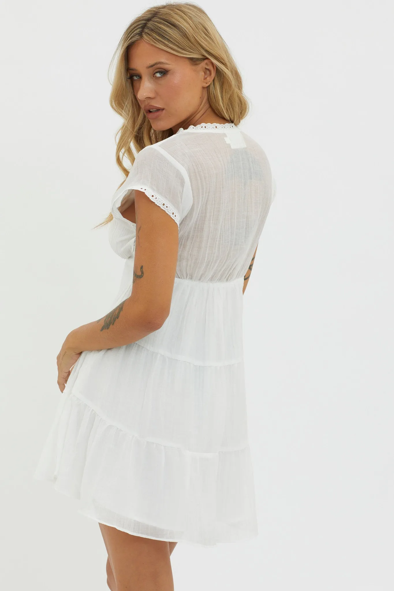 Azura Scalloped Lace Mini Dress White