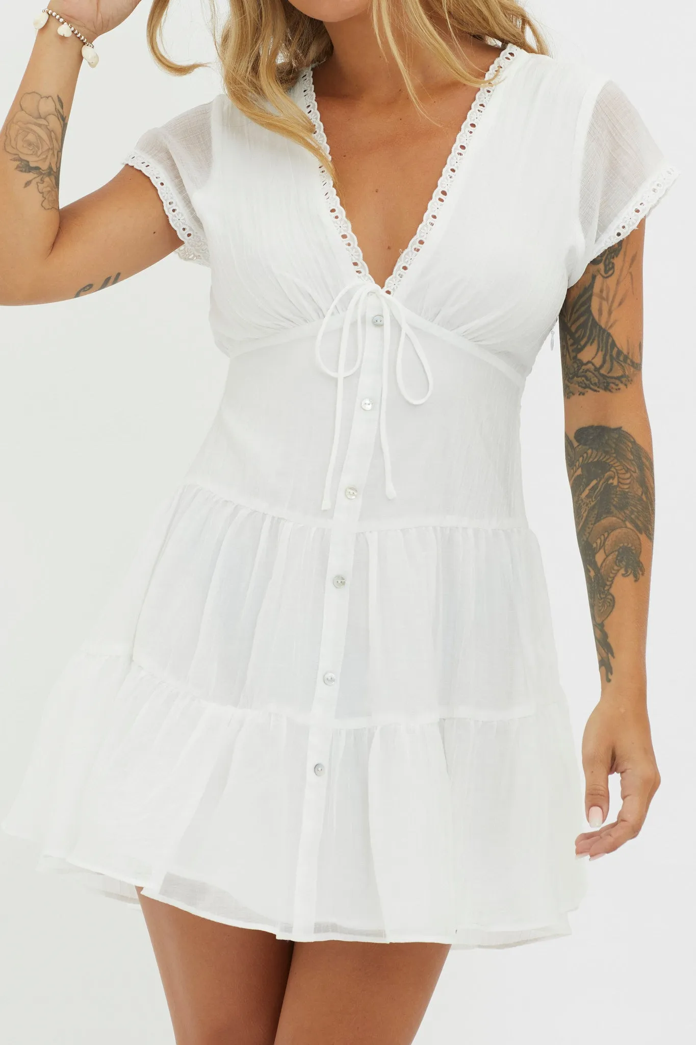 Azura Scalloped Lace Mini Dress White