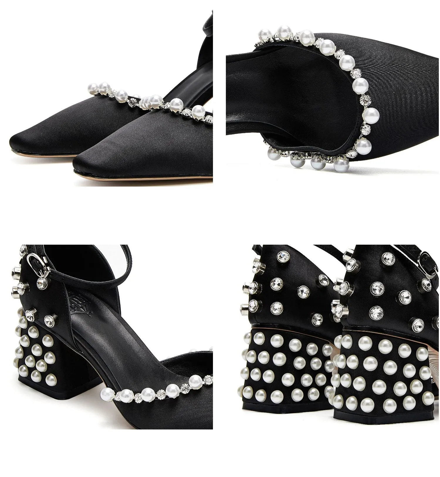 B-FEI Original Design Accent Pearl Rhinestone Single Shoes Middle Heel Retro Elegant Mary Jane Shoes- Elena