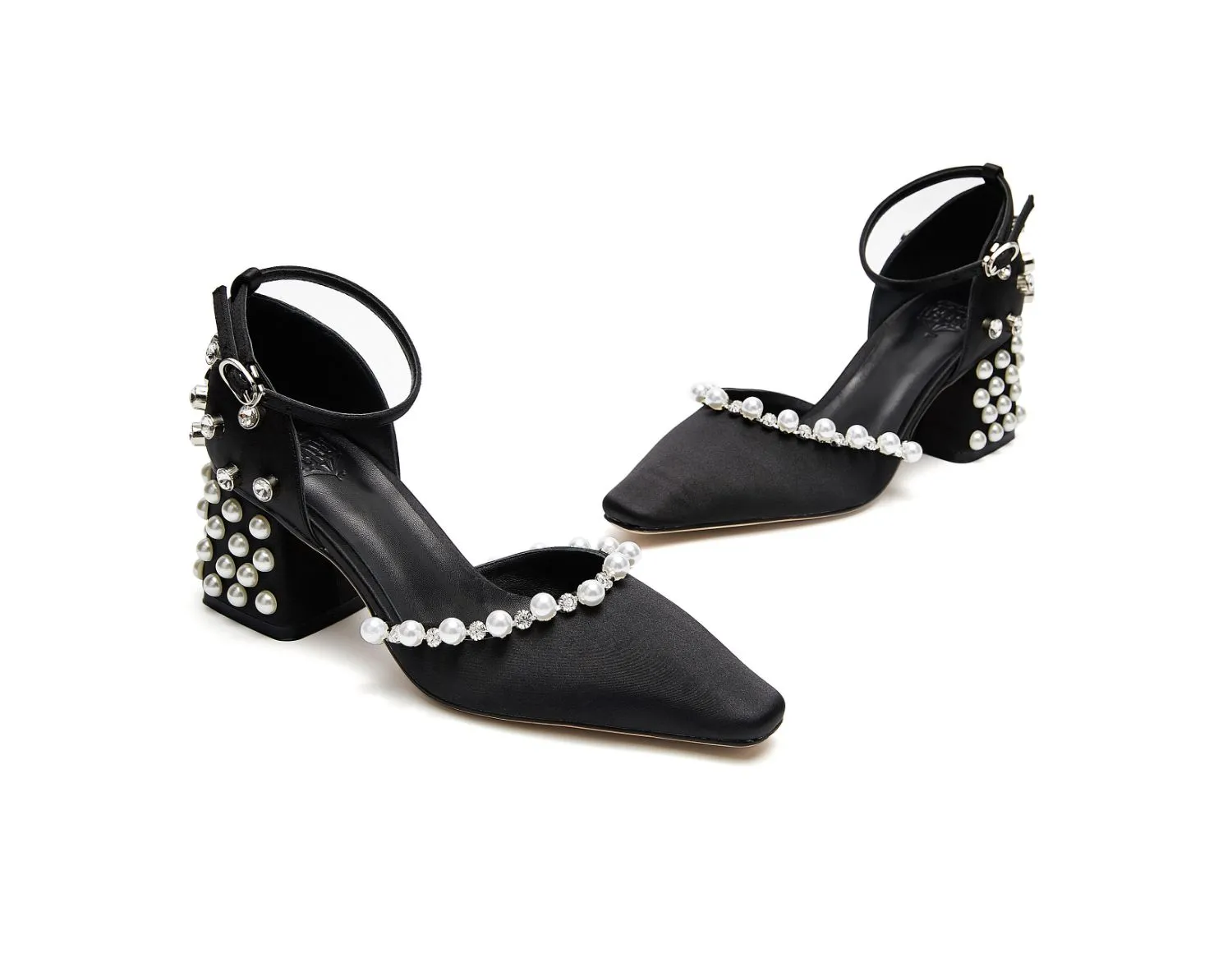 B-FEI Original Design Accent Pearl Rhinestone Single Shoes Middle Heel Retro Elegant Mary Jane Shoes- Elena