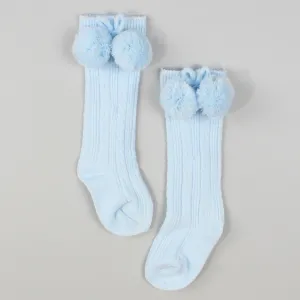 Baby Boys Blue Pom Pom Knee High Socks