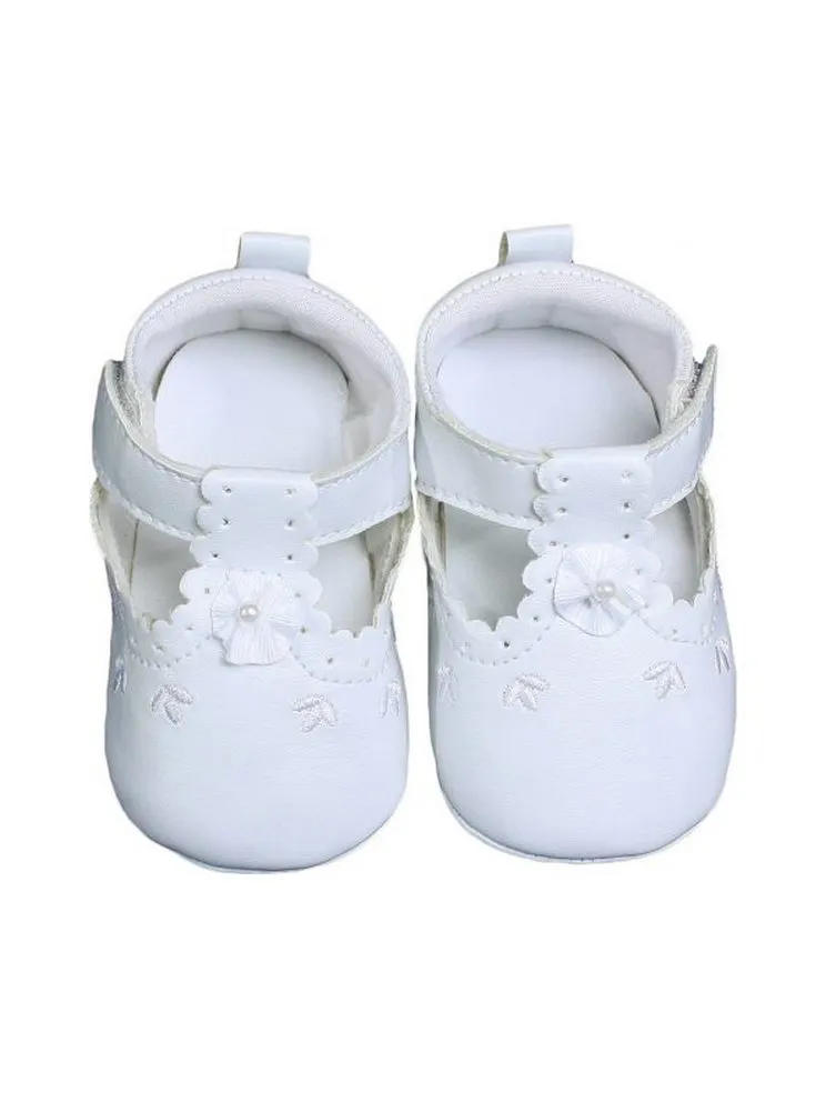 Baby Girls White Faux Leather Mary Jane Crib Shoes 0-3 Baby