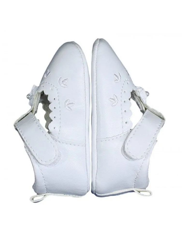 Baby Girls White Faux Leather Mary Jane Crib Shoes 0-3 Baby