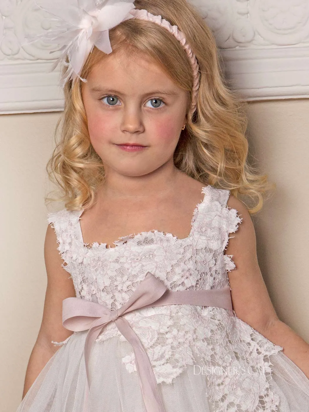 Baptism tulle dress with lace 2pcs - HERMIONE PINK