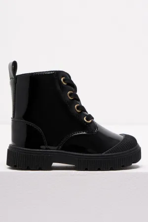 Basic Lace Up Patent Boot Black