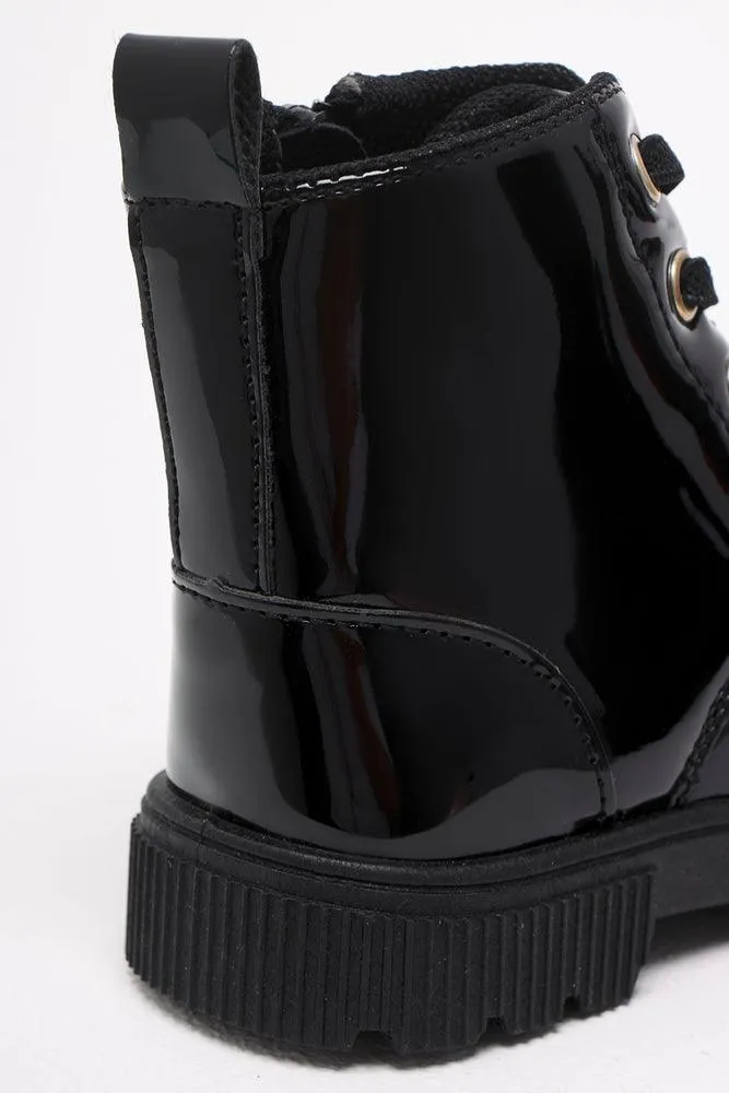 Basic Lace Up Patent Boot Black