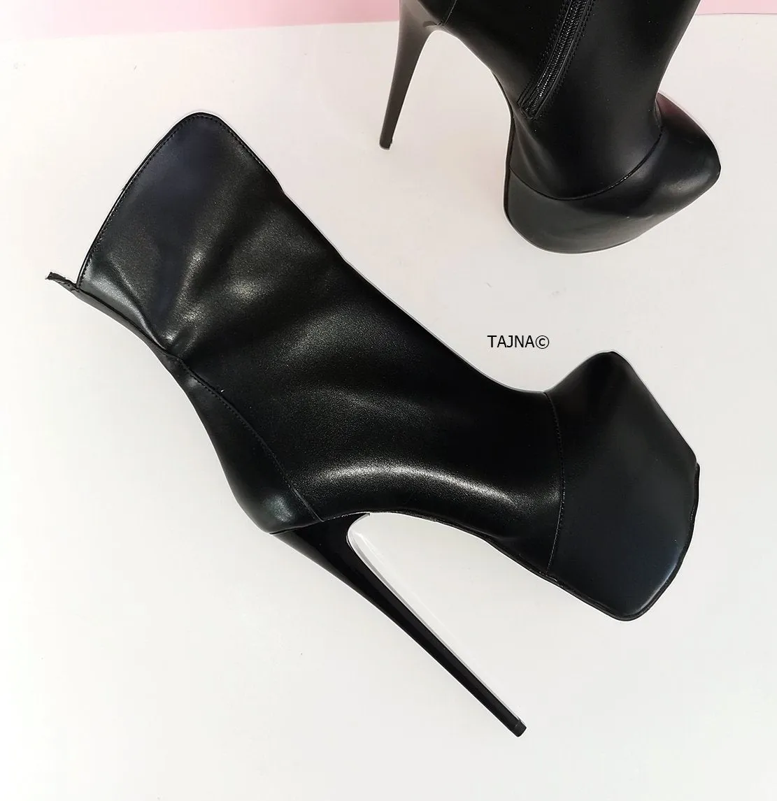 Black Pencil Heel Platform Boots