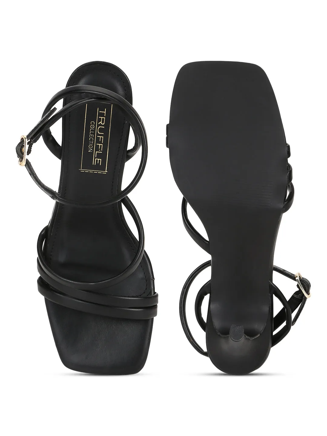 Black PU Strappy Stilettos With High Ankle Strap (TP10171-BLK)