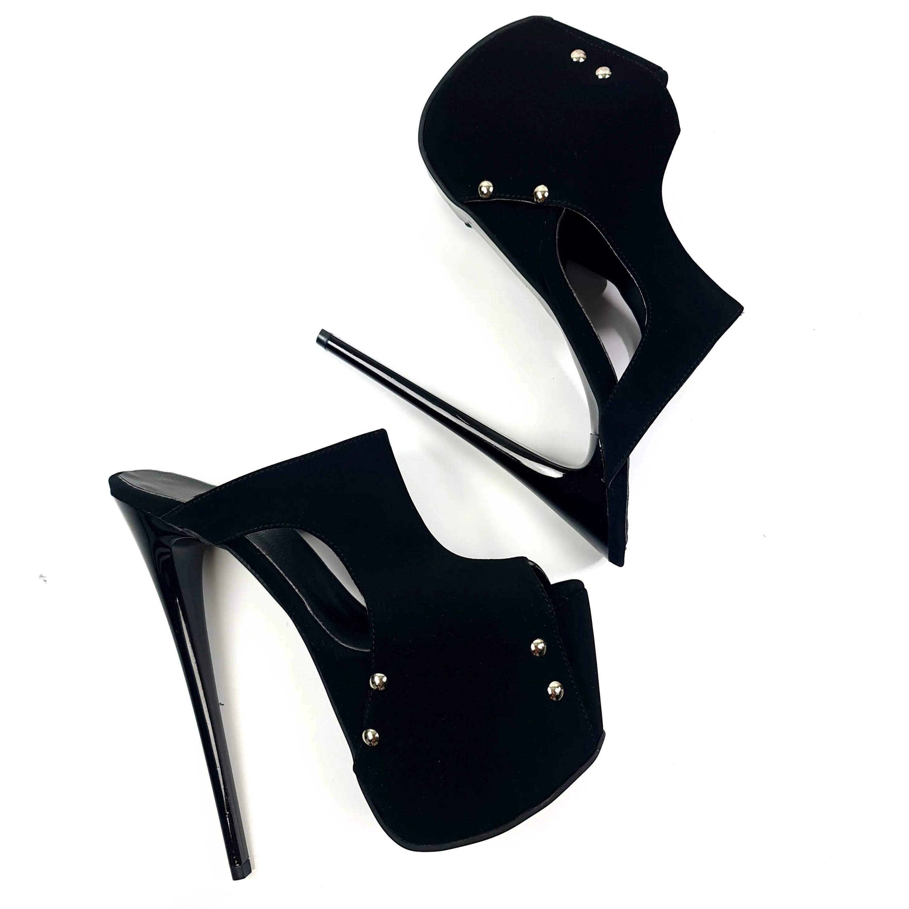 Black Suede Open Side High Heel Mules