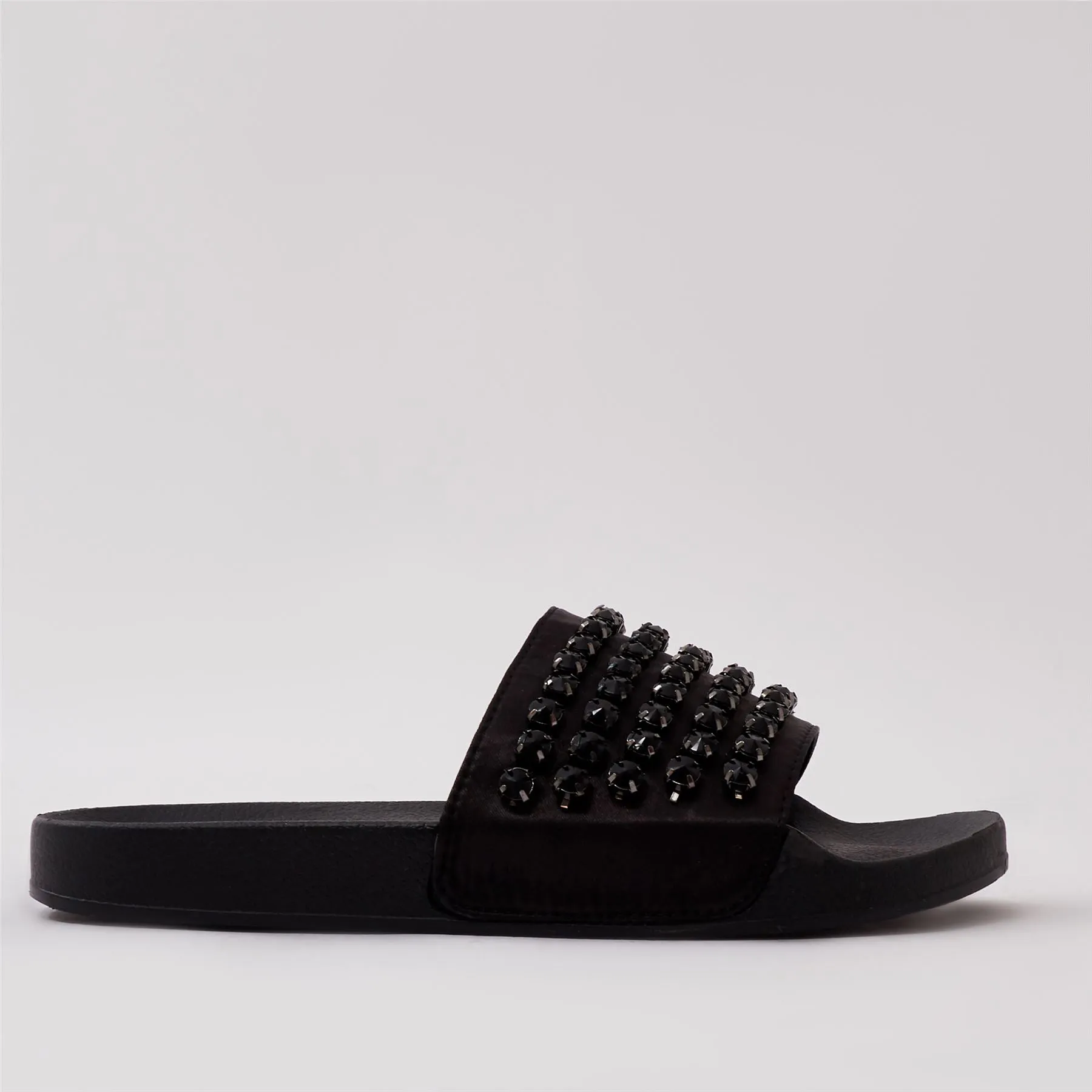 Bounce Black Diamante Sliders in Black