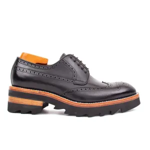 Calfskin Brogue Derby Shoes with Unique Leather Black