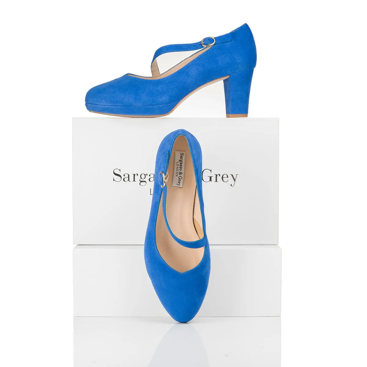 Clare Wide Fit Platform Courts - Royal Blue Suede Shoes