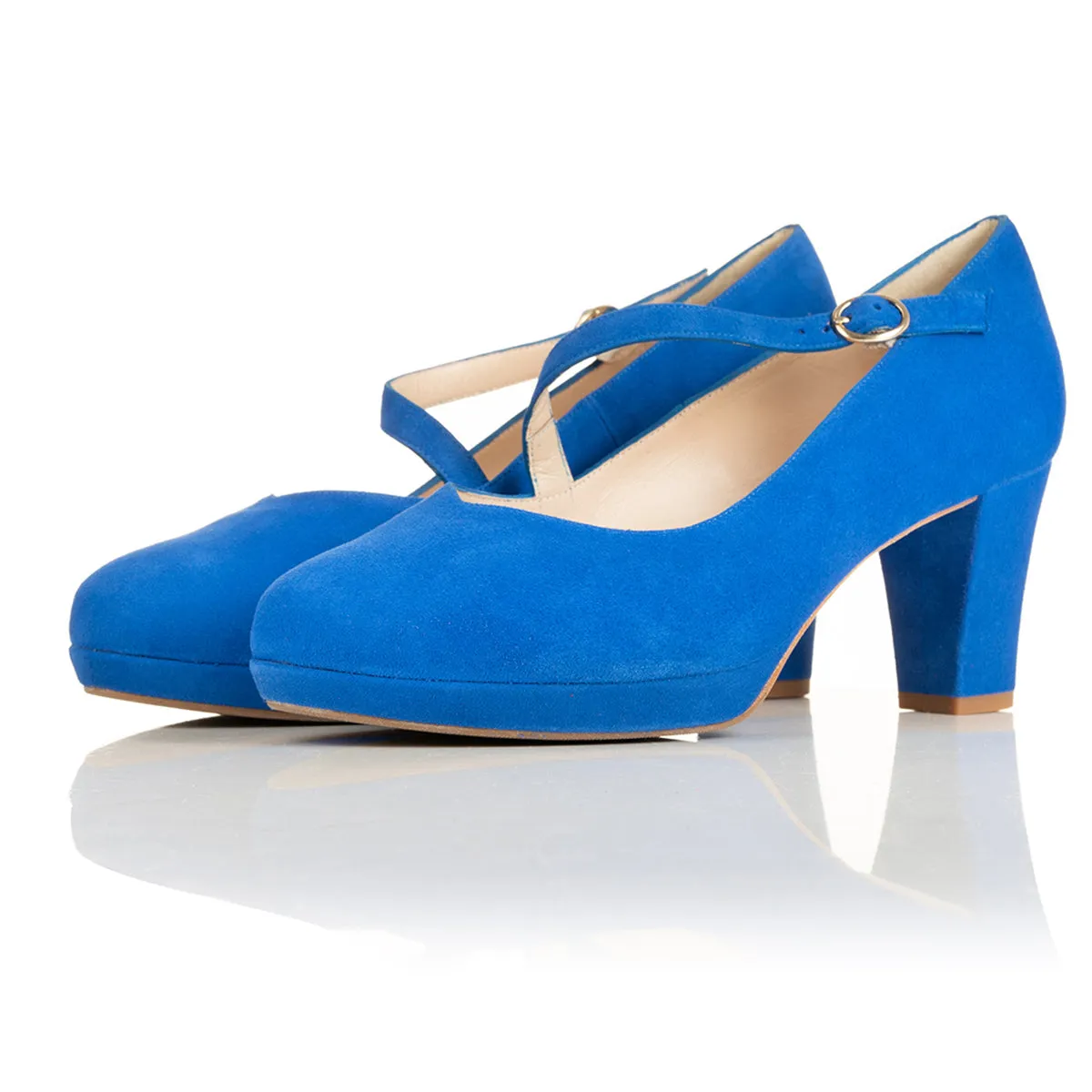 Clare Wide Fit Platform Courts - Royal Blue Suede Shoes