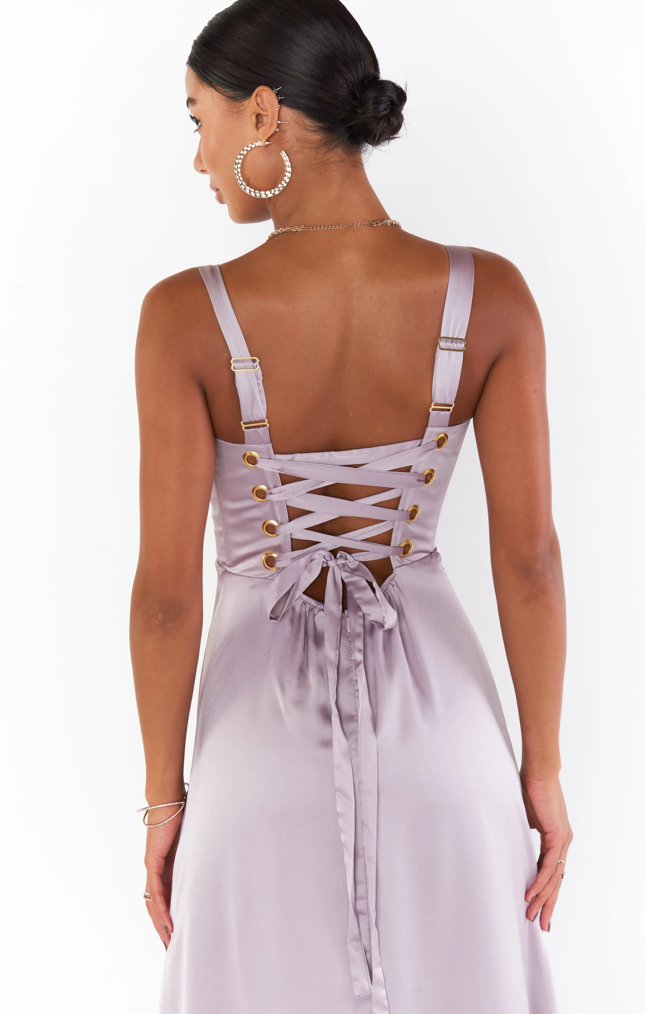 Clarissa Corset Dress ~ Dusty Purple Luxe Satin