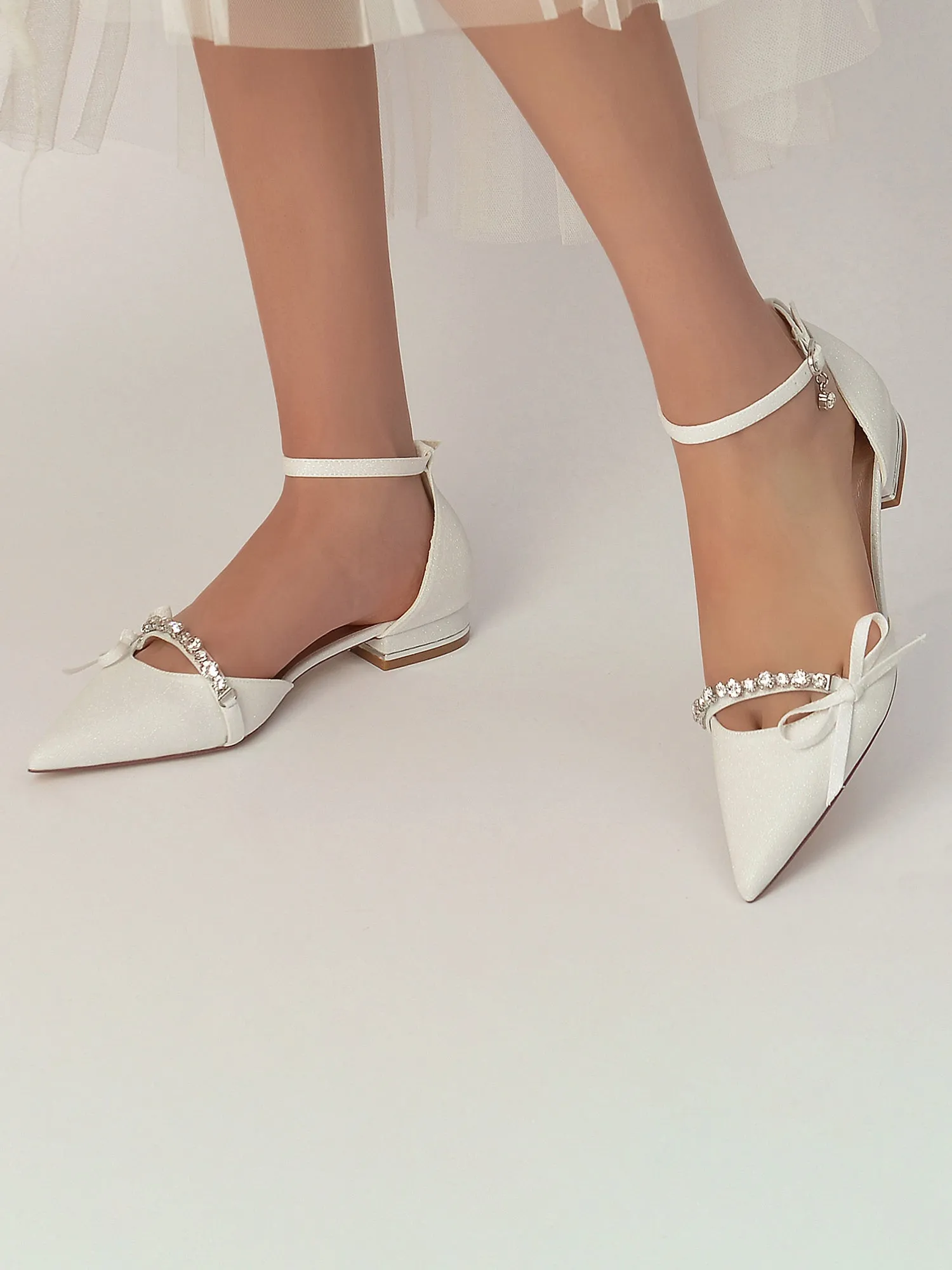 Crystal Strap Bow Tie Low Heels