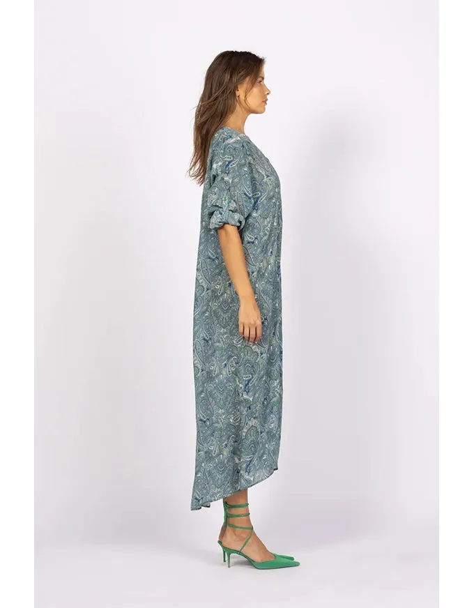 Damask Paisley Kaftan Dress Blue/Green