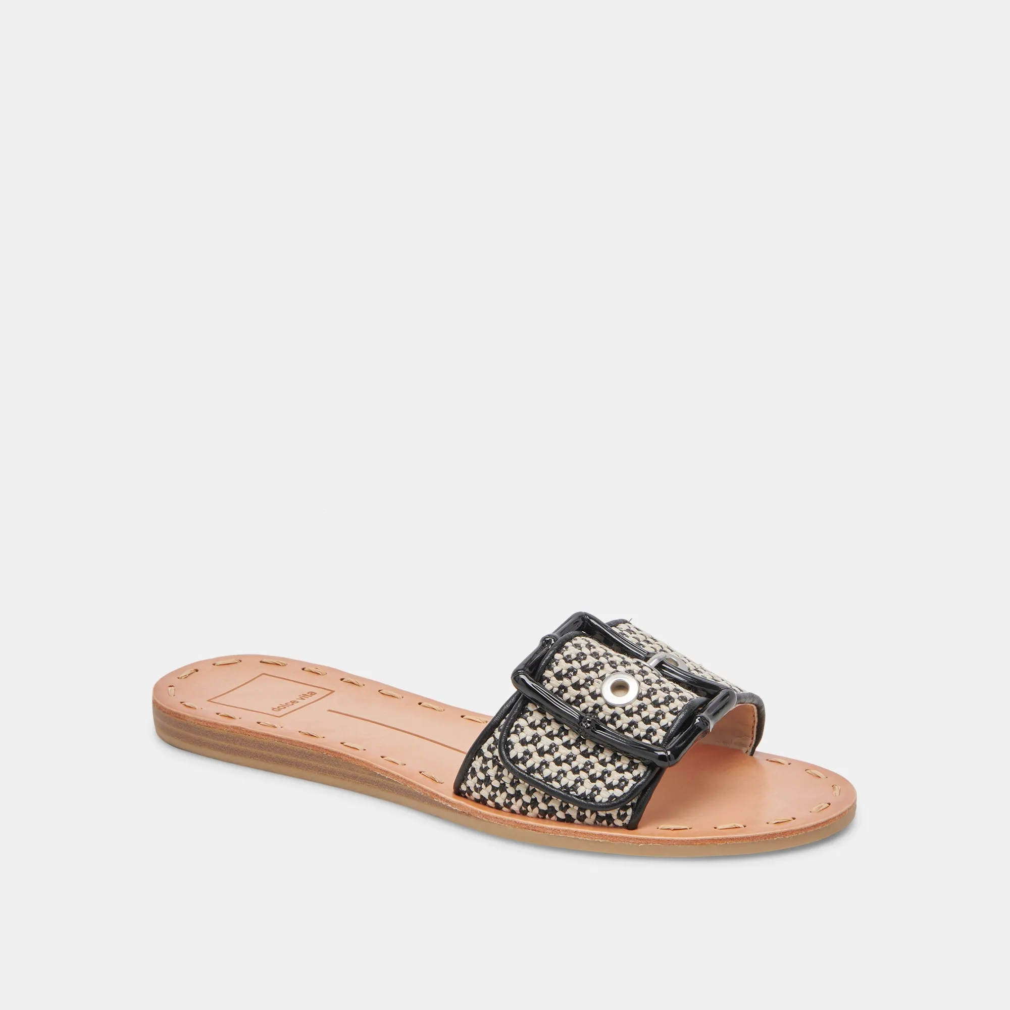 DASA WIDE SANDALS BLACK NATURAL RAFFIA