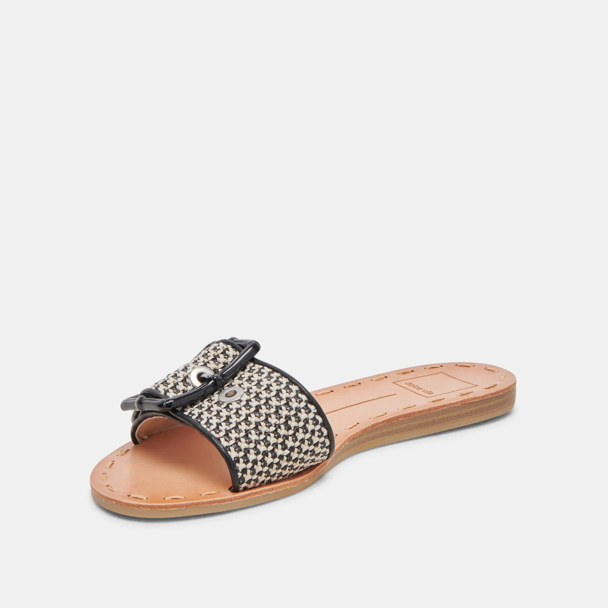 DASA WIDE SANDALS BLACK NATURAL RAFFIA