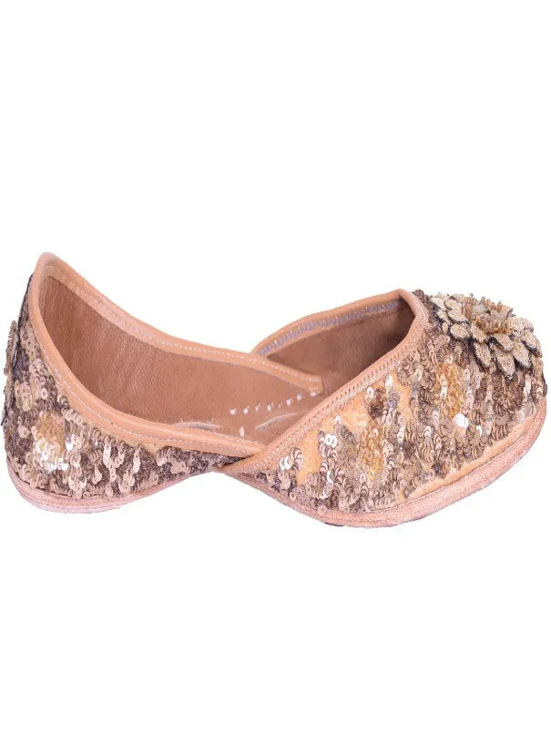 Delicate Floral - Gold Sequins Embellished Silk Juttis