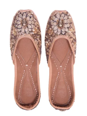 Delicate Floral - Gold Sequins Embellished Silk Juttis