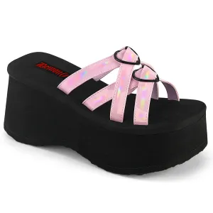 Demonia FUNN-15 | Baby Pink Hologram Patent Sandals