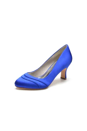 Elegant Royal Blue Satin Heels with Short Stiletto Heel