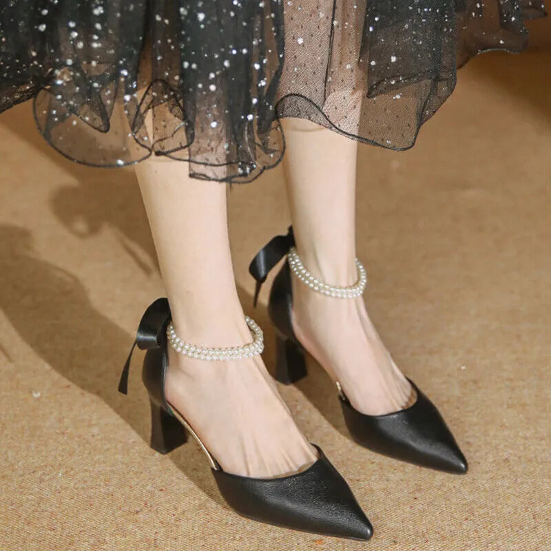 Fashion Pearl Ribbon Bow Heels