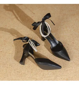 Fashion Pearl Ribbon Bow Heels