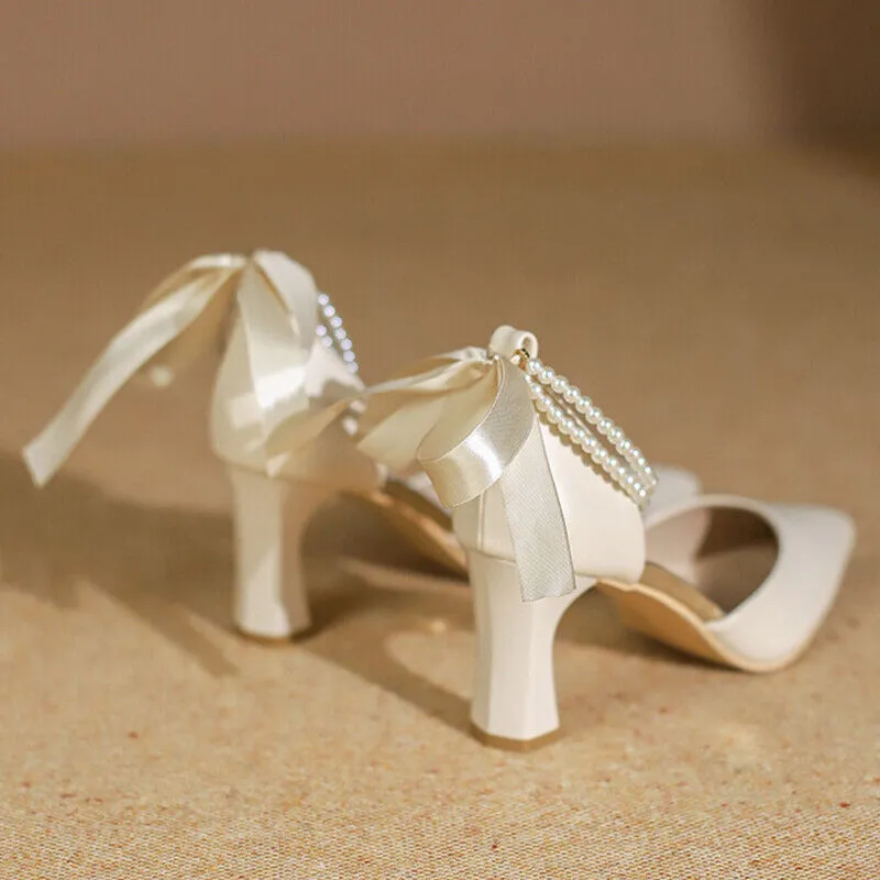 Fashion Pearl Ribbon Bow Heels