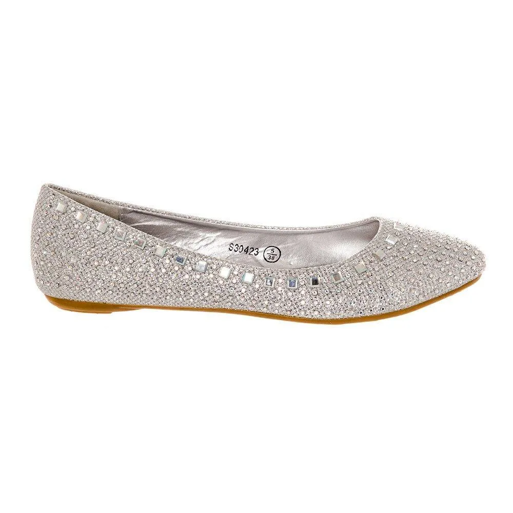 Flat Diamante and jeweled Soft Curved Ballerina Shoe