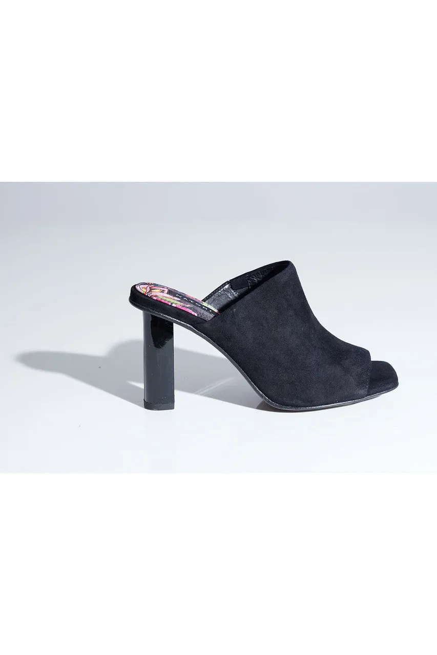 Gamine Suede Column Heel Mule