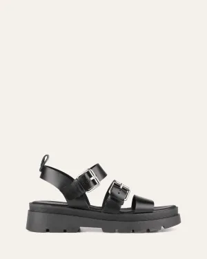 GIA FLAT SANDALS BLACK LEATHER