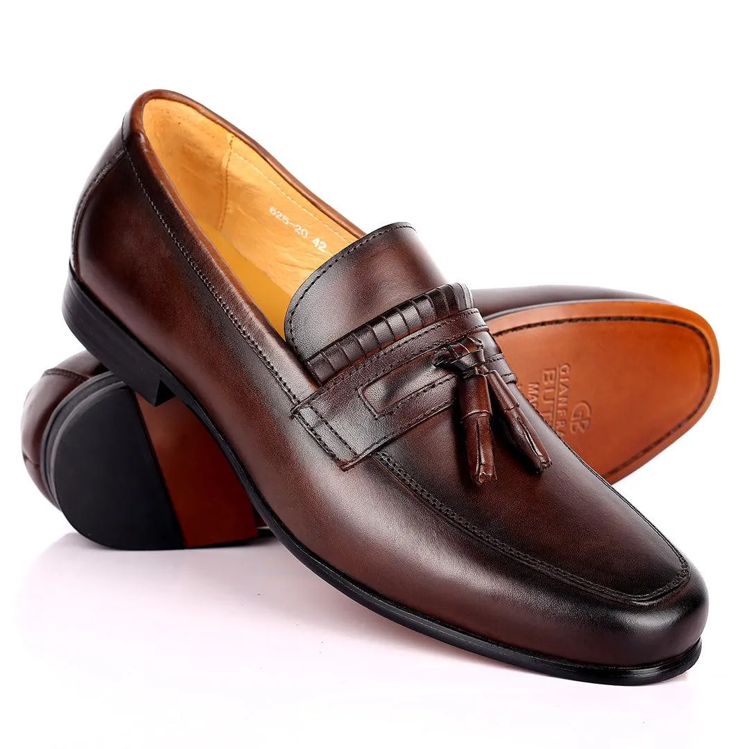 Gian Elegant Fringe Designed Loafers Shoe - Coffee