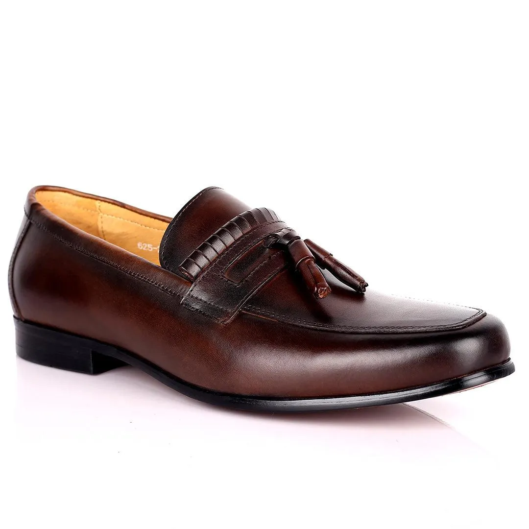 Gian Elegant Fringe Designed Loafers Shoe - Coffee