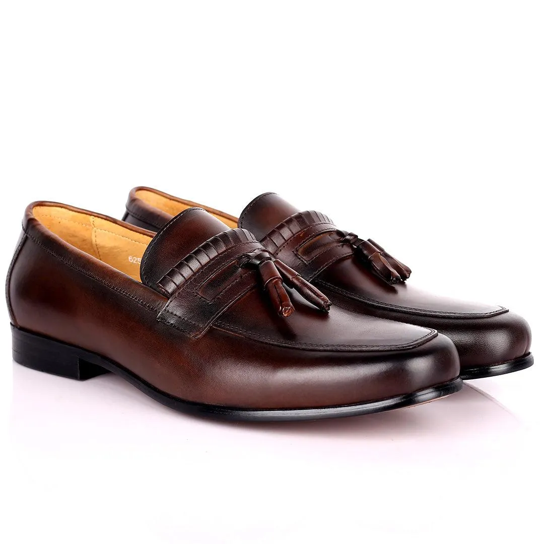 Gian Elegant Fringe Designed Loafers Shoe - Coffee