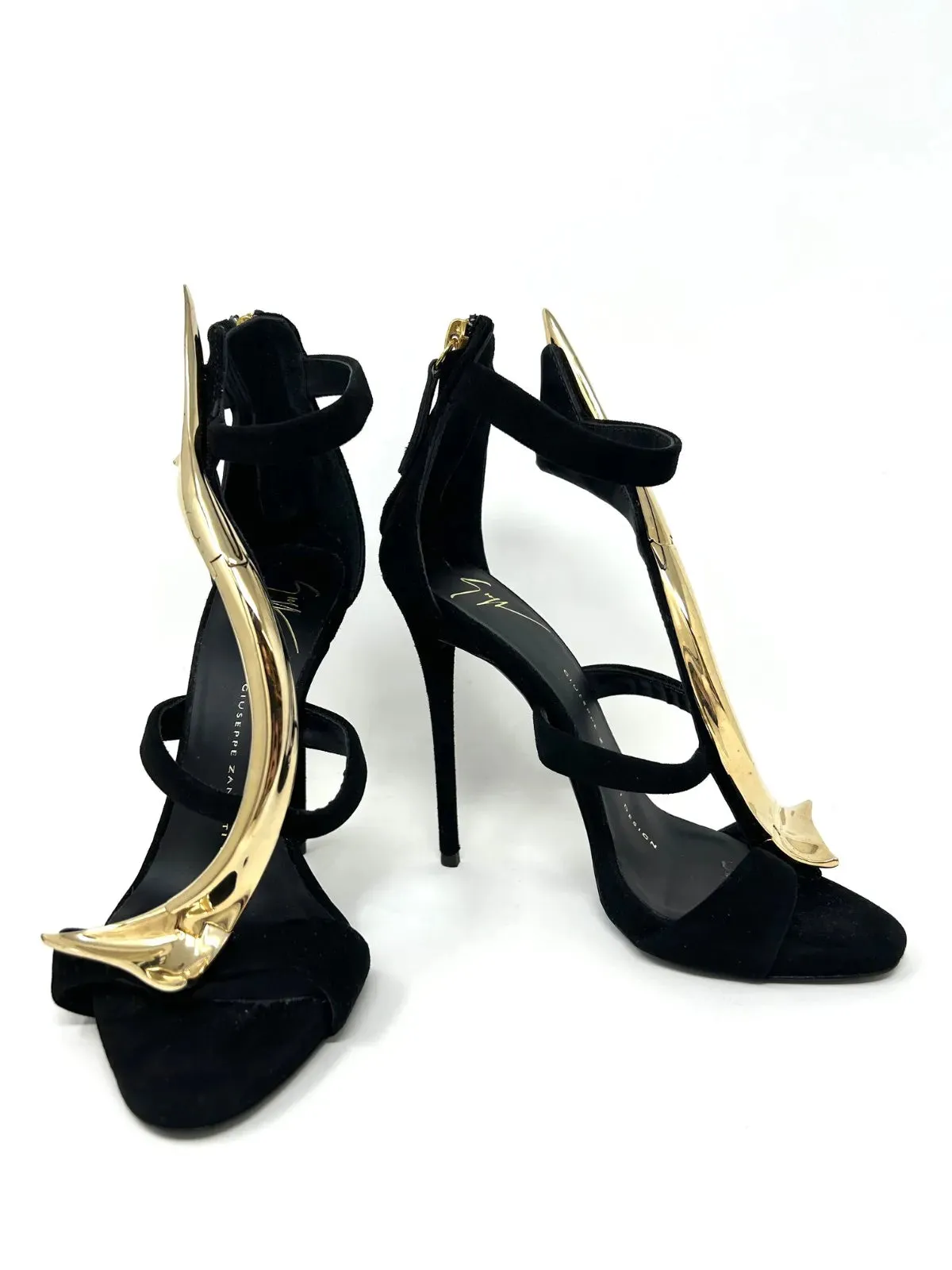 Giuseppe Zanotti Black Suede Sandals With Golden Accessory 35 UK 2