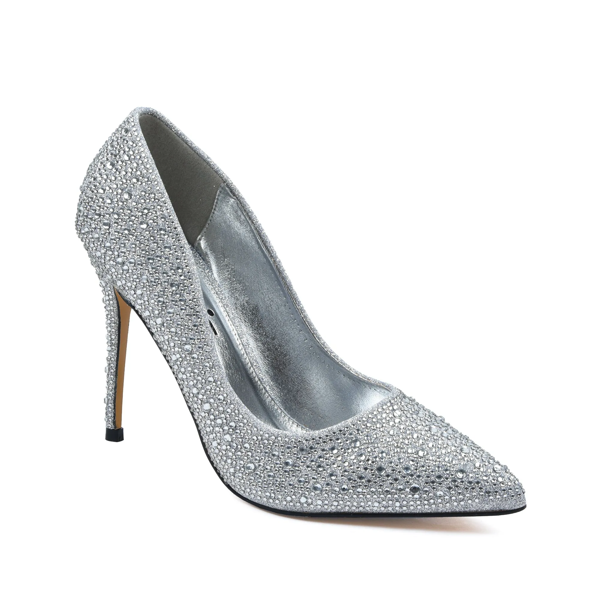 Glamorous Silver Rhinestone High Heel Pumps | 415M-S