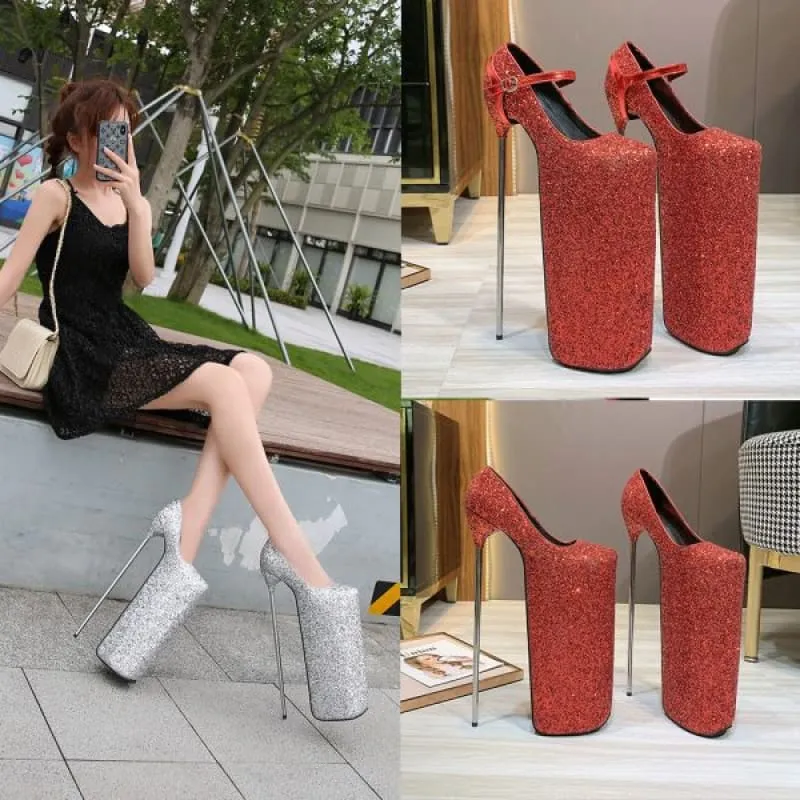 Glitter High Platform Shoes with Metal Heels for Stunning Style