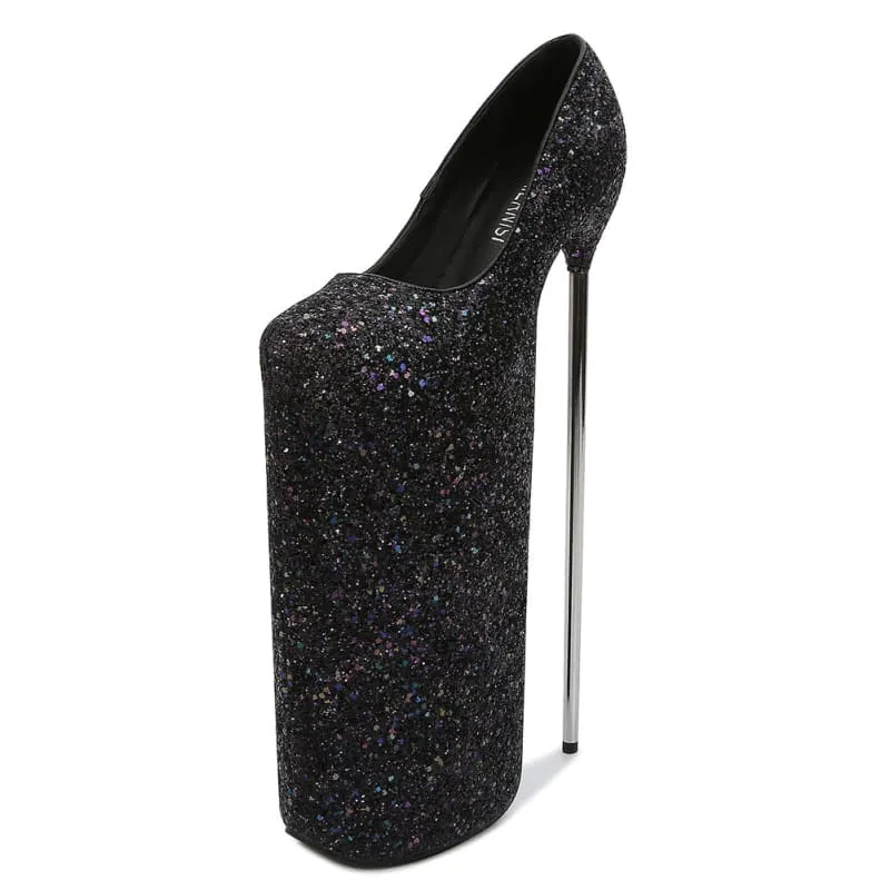 Glitter High Platform Shoes with Metal Heels for Stunning Style